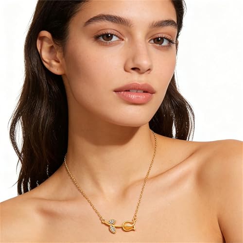 Image of coadipress Tulip Flower Pendant Necklace for Women Dainty Elegant Boho Temperament Crystal Tulip Necklace Trendy Statement Friendship Jewelry