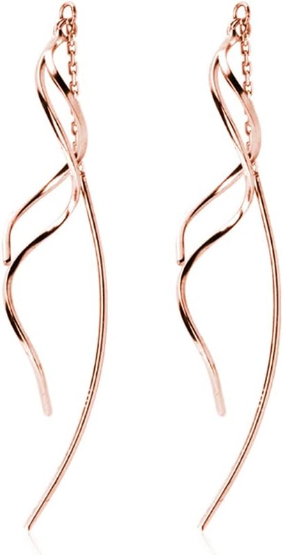 SLUYNZ Sterling Silver Curve Dangle Earrings for Women Teens Wave Dangle Earrings Threader Tassel