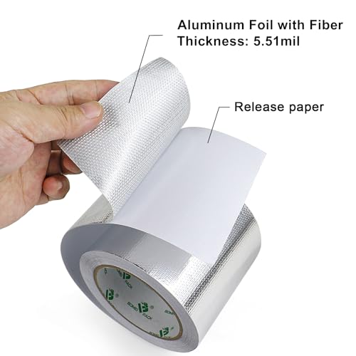 Image of BOMEI PACK Adhesive Aluminum Foil Heat Shield Tape Barrier 4in x 66ft, Fiberglass Thermal Insulation Reflective Material High Temp