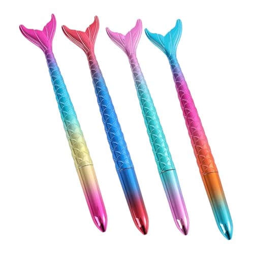 FUNNETOYU 4個 カラフル色中性ゲルペン 滑らか書き心地 マーメイドテールデザイン キッズ向けボールペン かわいいキャラクター文具 学校やオ