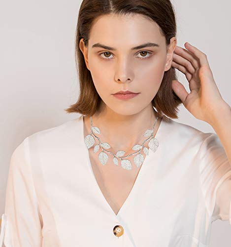 Cenapog Bohemian Spangle Hammered Leaf Collar Necklace For Women Girls Plant Necklace Chunky Tree Life Choker Necklace Vintage Sparkly Bib Necklace For Wedding Evening Party Fashion Jewelry (Silver) #TOP1