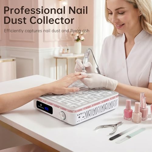 Image of Nail Dust Collector, 19500RPM Cordless Nail Vacuum Fan | Professional Powerful 2400PA Dust Collector Nail Tech Vent Dust Extractor with 50 Gears, Low Noise, Nail Salon&Home