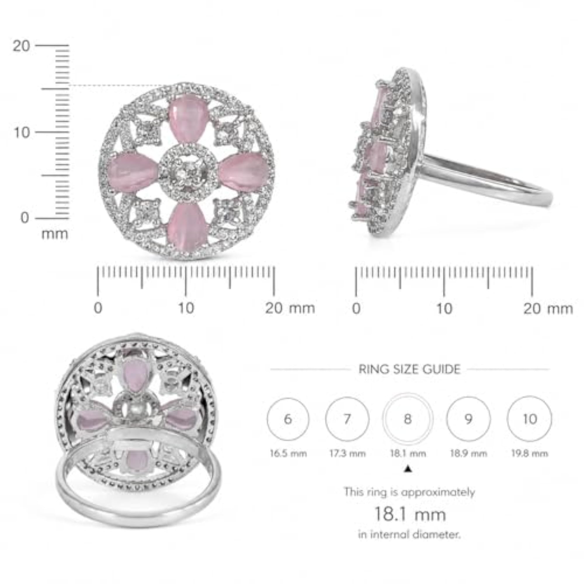 Women's Floral Rose Quartz Adjustable Ring, Elegant Design