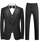 Men's 3 Piece Suit Slim Fit One Button Solid Tuxedo Jacket Suits for Men Slim Fit for Wedding Pro...