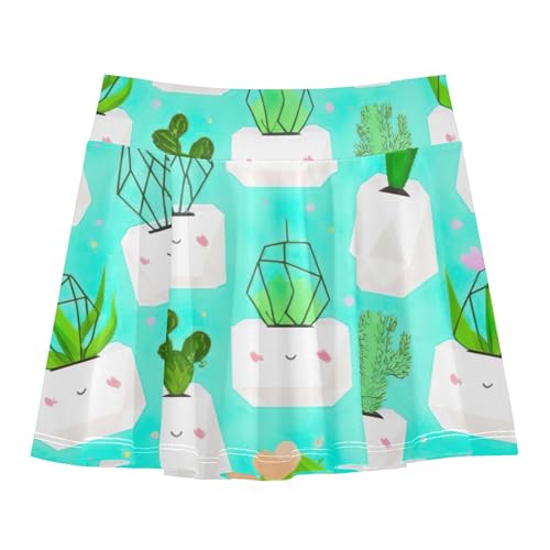 Joisal Cute Cacti Succulents White Geometric Pots Tennis Skirts Toddler Uniform Girls' Shorts Athletic Skorts Flowy Skirt 4t