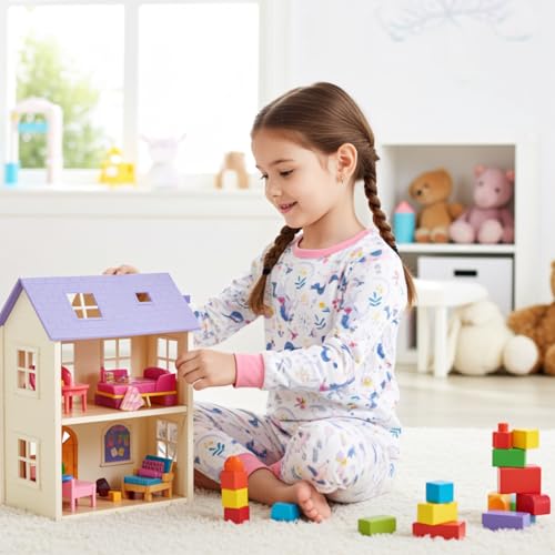Image of PATPAT Toddler & Kids Pajama Sets with Bamboo Viscose, Snug Fit Pjs for Girls, All-Season Comfort Sleepwear, Ages 2-12 Years
