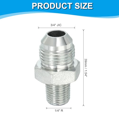 Image of PATIKIL Pipe Adapter Connector 3 /4 inch Male 74 Flare JIC x 1 /4 inch Male R Pipe Fitting Oil Feed Restrictor Fitting Hydraulic Connector for Oil Steam Water Pipelines System