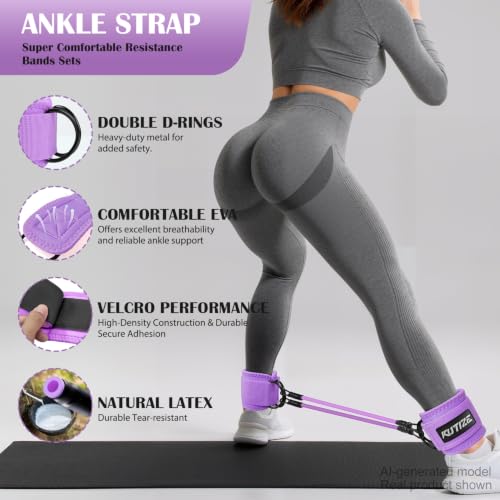 Image of KUTIZE Ankle Resistance Bands with Cuffs & Fabric Resistance Bands Set - Legs & Glutes Workout Equipment for Women & Men, Home Gym Heavy Exercise Bands for Hip, Yoga, Strength Training, Rehab, Pilates