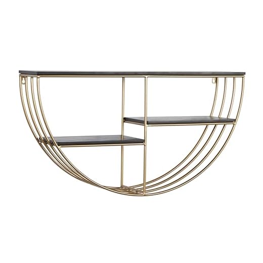 Deco 79 Wood 3 Shelf Wall Shelf with Half Moon Shape, 28" x 7" x 15", Gold
