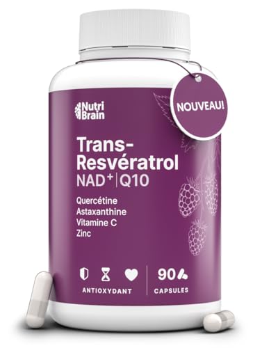 Trans-Resvératrol 98%, NAD⁺, Coenzyme Q10, Quercétine, Astaxanthine, Vitamine C & Zinc | Antioxydant Puissant, Anti-Âge & Immunité | 90 Gélules | Formule Avancée 7 Actifs Synergiques | 3 Mois