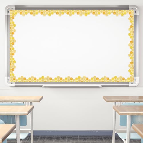 Image of Whaline 65.6 Ft Summer Bulletin Board Border Glitter Yellow Honeycomb Die Cut Trim Border Roll for Back to School Bee Day Home Party Supplies