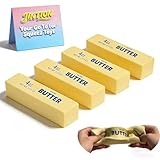 Slow Rising Butter Squishy Bread Fidget Toys Food Shaped Squeeze Balls for Stress Relief Crunchy Sticky Swuishy Big Bun Cute Hard Satisfying for Kids Teen Girls Sunny Days (4PCS Butter Stick)