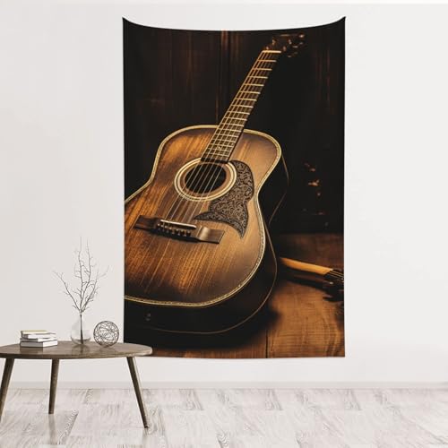 Tapisserie murale guitare en velours doux et fixation sans trace