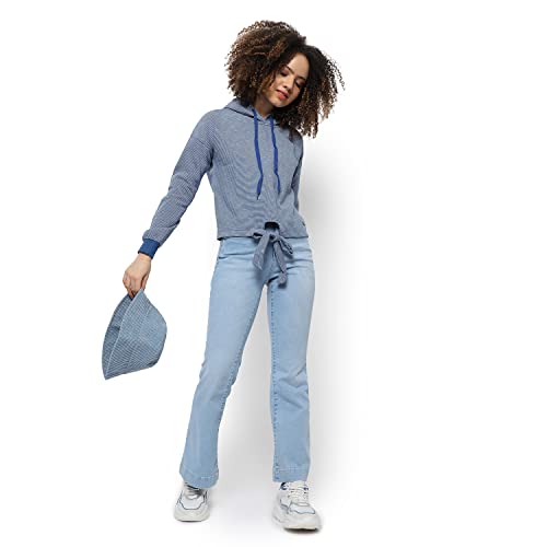 Image of PINACOLADA Women's Double Striped Hoodie with Ribbed Hem for Casual Wear | Hooded Neck | Long Sleeve | Pull On Closure | Cotton Sweatshirt Crafted with Comfort Fit for Everyday Wear