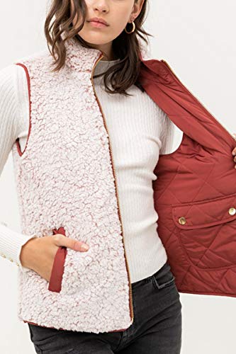 Top Legging Tl Women's Casual Sherpa Fur Vest - Winter Warm Fleece Collar Zip Up Jacket 001_Rust S #TOP1