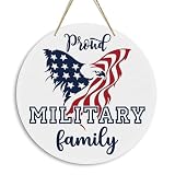 Proud Usa Military Family Door Sign American Navy Army Patriotic 4th of July Veterans Day Wood Round Hanger...