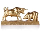 oliruim Bull and Bear Statue Wall Street Bull Statue Resin Sculpture for Desk Office Decor Financial Advisor Trading Stock Market Gift Decorative Figurine Accent for Home Trading Shelf Display (Gold)