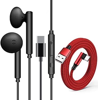 USB C Headphones Type C Earphones usb c earbuds Wired Headphones In Ear with Mic and Volume Control Noise Cancelling Earbuds Compatible with Huawei P30Pro Samsung S20 (Plus USB C Charger Cable 6FT)
