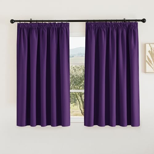 PONY DANCE Blackout Curtains Drapes - Short Pencil Pleat Window Curtain for Bedroom Decoration Soft Privacy Protected Draperies for Living Room, 2 Panels, W66 X L54, Purple