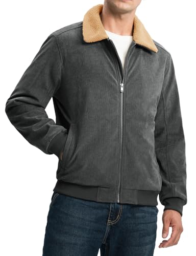 Rdruko Men's Corduroy Sherpa Fleece Lined Jacket Turn-Down Collar Warm Winter Jacket, Dark Grey, XL2