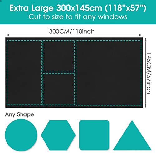 300x145cm Temporary Blackout Blinds | 100% Blackout Material for Any Window Cut to Size | 24 Adhesive Tapes | Easy to Stick on Blinds for Windows | Portable Use for Travel and Bedroom