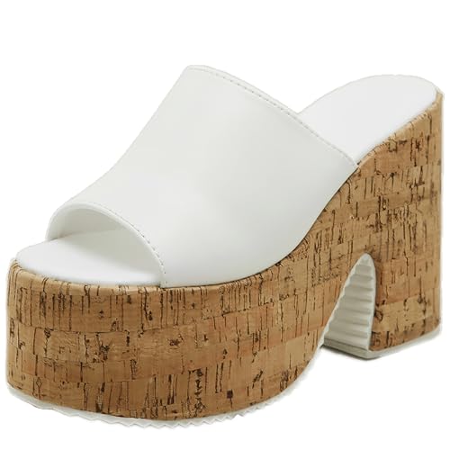 Women's Cork Platform Open Round Toe High Chunky Heel Mules Sandals Sexy Backless Comfortable Slip On Non-slip Dress Summer High Heel Sandals fot Party Dance Wedding Shoes