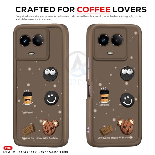 Image of AESTMO Back Case Cover for Realme 11 5G / 11X / C67 / Narzo 60X Cover | Cute Fun Cartoon 3D Ball | Coffee Silicone Case | Full Body Protection | Camera Protection Back Cover (Brown)
