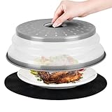 12 in Microwave Cover with Handle & Mat: 12"microwave food cover and 12" Mat as bowl holder ,not only keep your microwave clean but also can prevent burns.They are the perfect match in a home microwave Microwave Cover With Top Handle That Easy Grip:m...