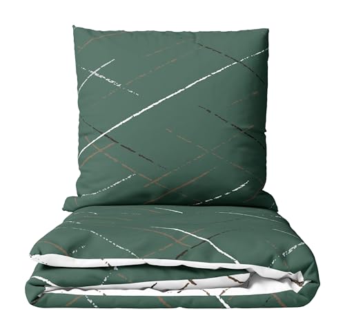 Leonado Vicenti Bettwäsche Set 155x200 cm Baumwolle 4-Jahreszeiten Streifen Grün Wendebettwäsche mit Reißverschluss Kissenbezug 80x80 cm...