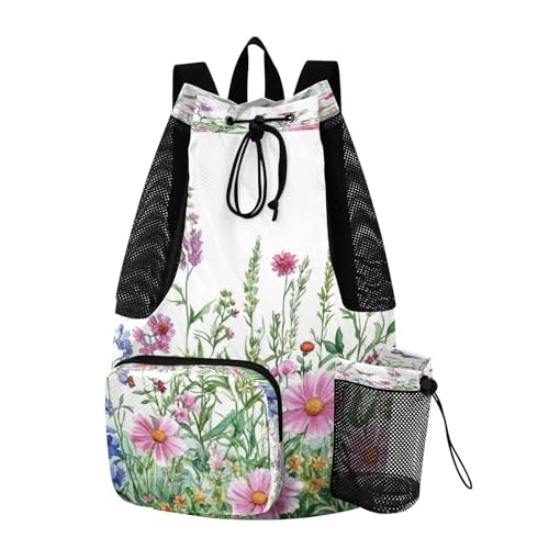 Flower Butterfly Drawstring Backpack Sports Gym Bag with Dry Wet Pocket,Lightweight Swim Bag Sport Bag for Sports Gym Beach Travel