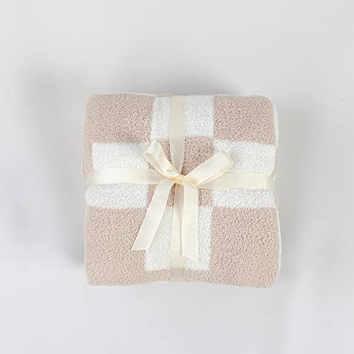 Andreannie Cozy Warm Fluffy Kahki Microfiber Polyester Buffalo Checkerboard Pattern Throw Blanket Knitted Checkered Lightweight Bed Blanket For Sofa Bed Cabin Decor (Twin :60X80 In, Kahki) #TOP4