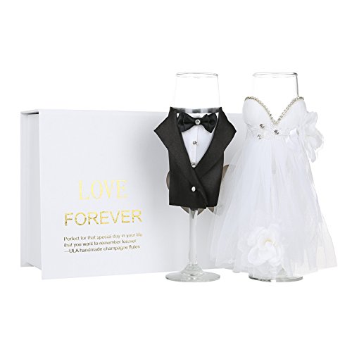 Bride And Groom Champagne Flutes Wedding Toasting Glasses Bridal Shower Gifts Wedding Gifts Couples Gifts(White Dress) #TOP5