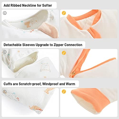 ZIGJOY Baby Winter Sleeping Bag with Detachable Sleeves 2.5 Tog Two-way Zipper Newborn Wearable Blanket 3D Widened Hem Sleeping Sack for Infant