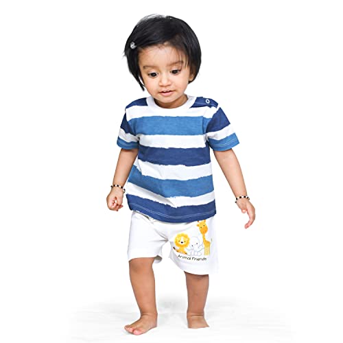 Image of ARIEL Baby Boys & Baby girls Cotton Printed Round Neck Half Sleeve T-shirt & Short Sets