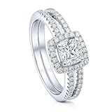 BERRICLE Sterling Silver 0.75 ct.tw Cushion Cubic Zirconia CZ Halo Engagement Wedding Ring Set