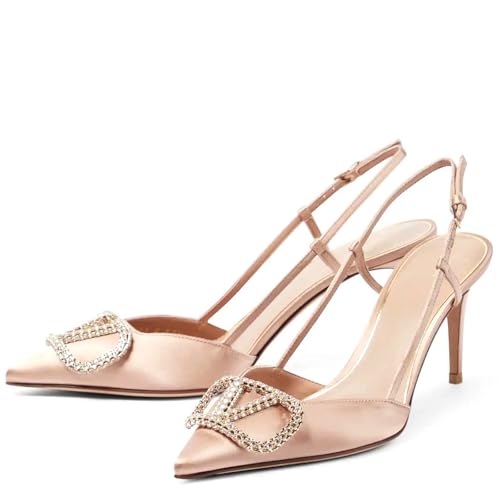 Image of BlingQueen Women Heeled Slingback Sandals Closed Pointed Toe Stiletto High Heels Patent Leather Pumps Slip-On Backless Evening Prom Party Dress Shoes
