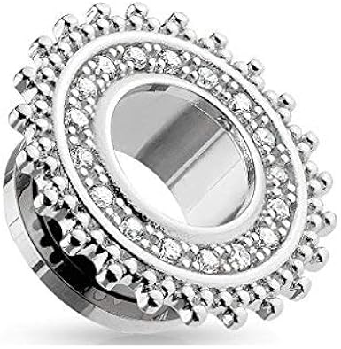 2 Pezzi Tunnel Per Orecchie 10mm In Acciaio Inox Con Zirconi - Dilatatori Argento 4G - Foto 8