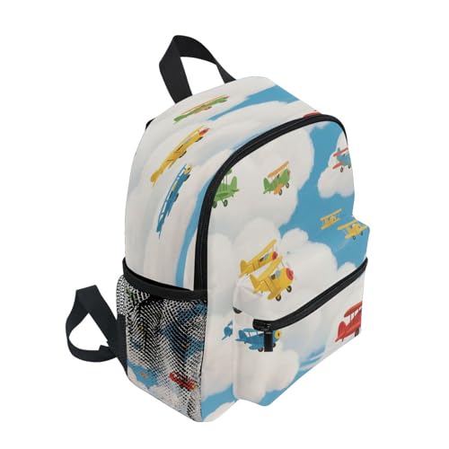 Airplane in Clouds Mini Backpack for Girls Bottle Pockets Kids Student Bookbag for Travling S4