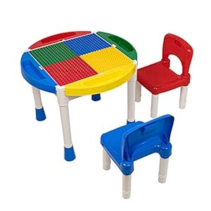 Decopatent – Kindertafel met 2 Stoeltjes – Speeltafel met bouwplaat en vlakke kant – 4 Bakjes – Geschikt voor Duplo…