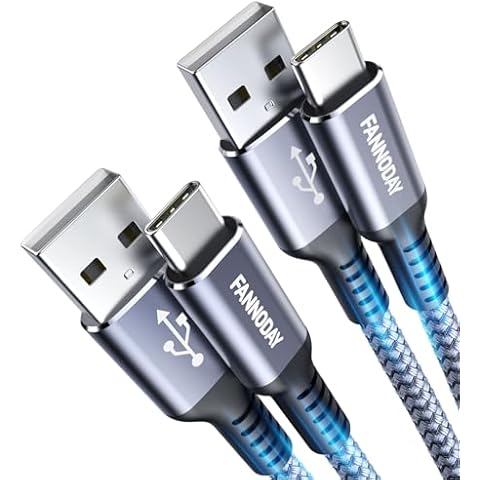 Fannoday USB C Cable, (2-Pack 3FT) USB Short Type C Cord Fast Charging Data Sync Braided Compatible with Samsung Galaxy S24 S23 S22, iPhone 15/15 Pro Max, LG, Pixel Other USB C Charger Cover