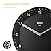 Braun Classic Analogue Wall Clock with Quiet Quartz Movement, Easy to Read, 20cm Diameter in Black, Model BC06B.