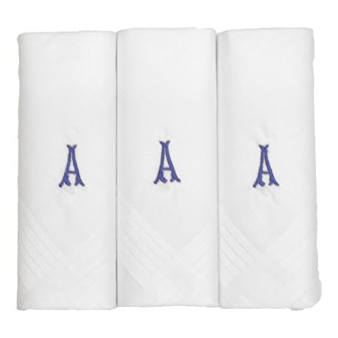 Mens/Gentlemens 3 Pack Plain White Handkerchiefs With 1 Letter Name Initials, A Cover