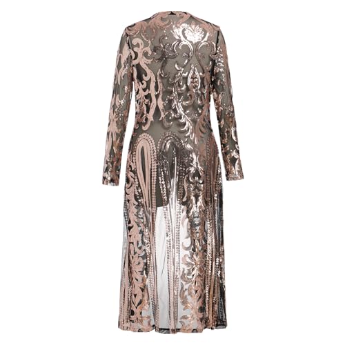 Image of Sparkly Cardigan for Women 1920s Sequin Cardigans Long Sequin Duster Blazer 20s Glitter Open Front Coat Cover Up Dress