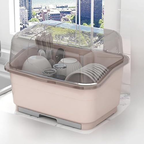 REENEW 水切りバスケット 器乾燥ボックス 水切りラック食器収納 食器棚 カバー付きキッチン収納 2段 食器ドレンラック 水切りかご 透明蓋付き 収納ボックス 台所用品収納 台所 衛生的 防塵 防汚 防虫 抗菌 便利大容量 多機能 (Color : ブ