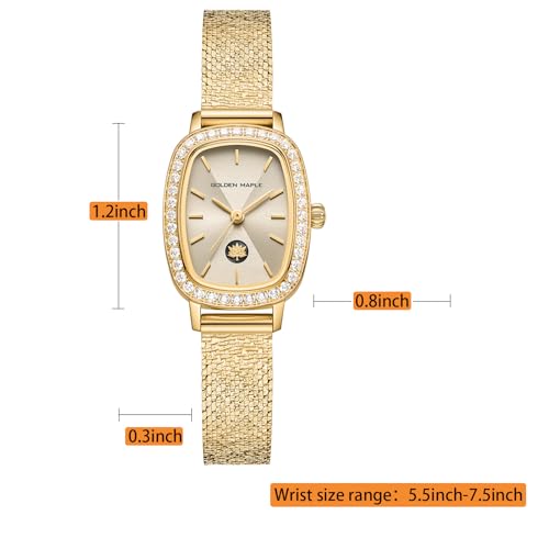 Image of GOLDEN MAPLE Watches for Women, Dainty Gold Watch with Small Stainless Steel Case, Quartz Movement and Water Resistant, Adjustable Mesh Band