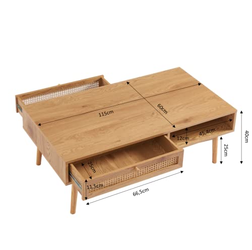 Table basse INES BAÏTA effet chêne et cannage rotin pour salon scandinave - 4