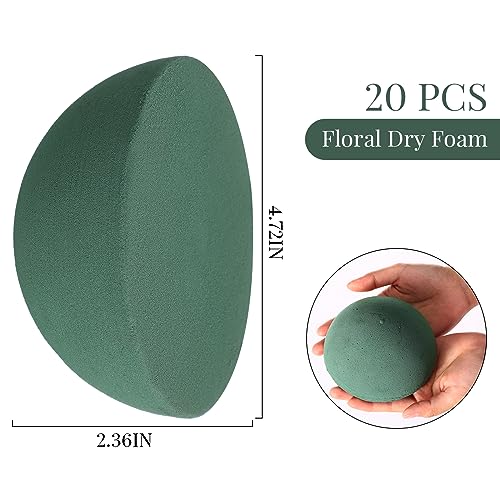 20 Pack Green Decorative Floral Foam for Making Bouquets Half Ball Block Dry Foam Balls Craft Supplies for Artificial Plant Floral Arrangement(4.72 x 2.36 Inch) by Frienda - Image 2