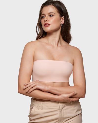 Image of INLYRIC Women's Inbarely Strapless Bandeau Bra Bralette Tube Top Seamless Comfortable Stretchy Non Padded Bras Tops