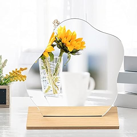 GALEPEE Acryl Kosmetikspiegel Unregelmäßiger Spiegel Dekorative Kosmetik Tischspiegel, Unregelmäßiger Schminkspiegel mit Holzsockel für Schlafzimmer Cover