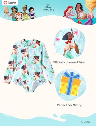 Image of Disney Frozen Stitch Princess Minnie Mouse Girls Swimsuit Long Sleeve Rashguard UPF 50 One Piece Bathing Suit Size 3M-13Y
